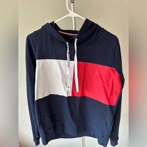 Tommy Hilfiger Red, White, and Navy Blue Hoodie - Size Medium